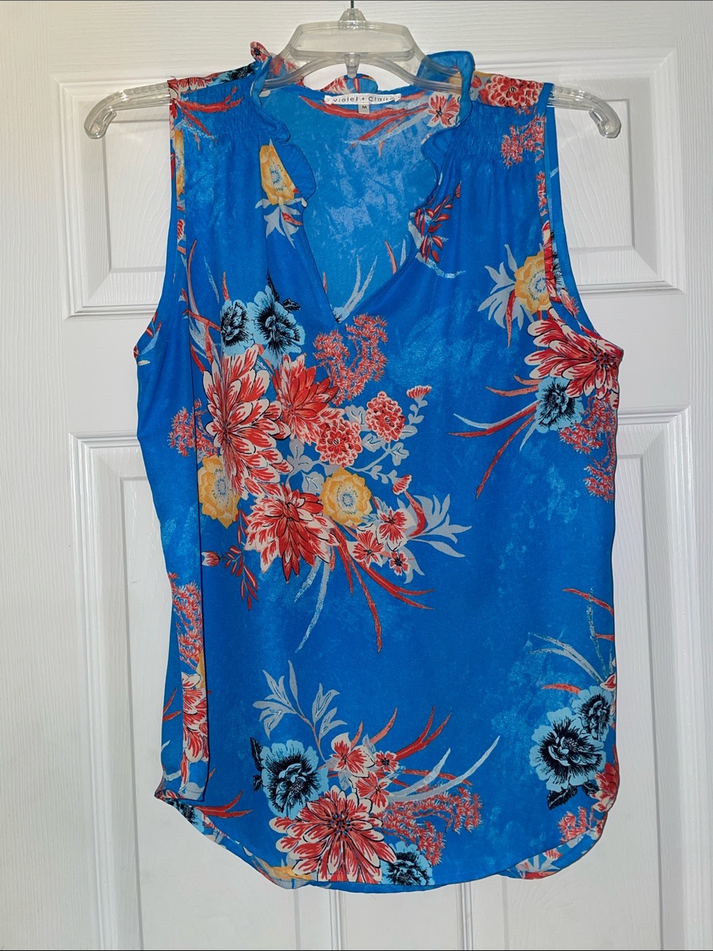 Violet & Claire Bright Blue Floral Sleeveless V-Neck Camisole